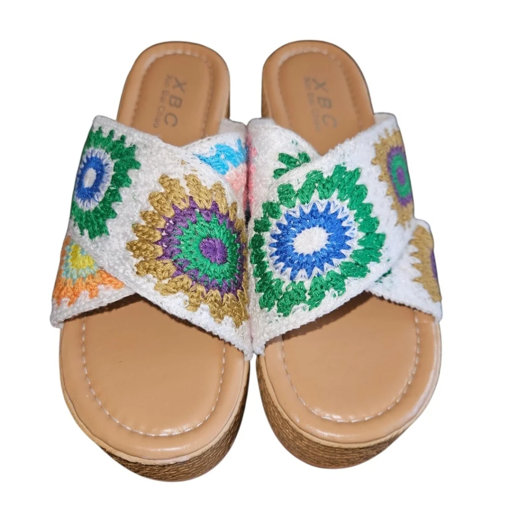 Women's Crochet Granny Square Platform Sandals Size 8 (39)